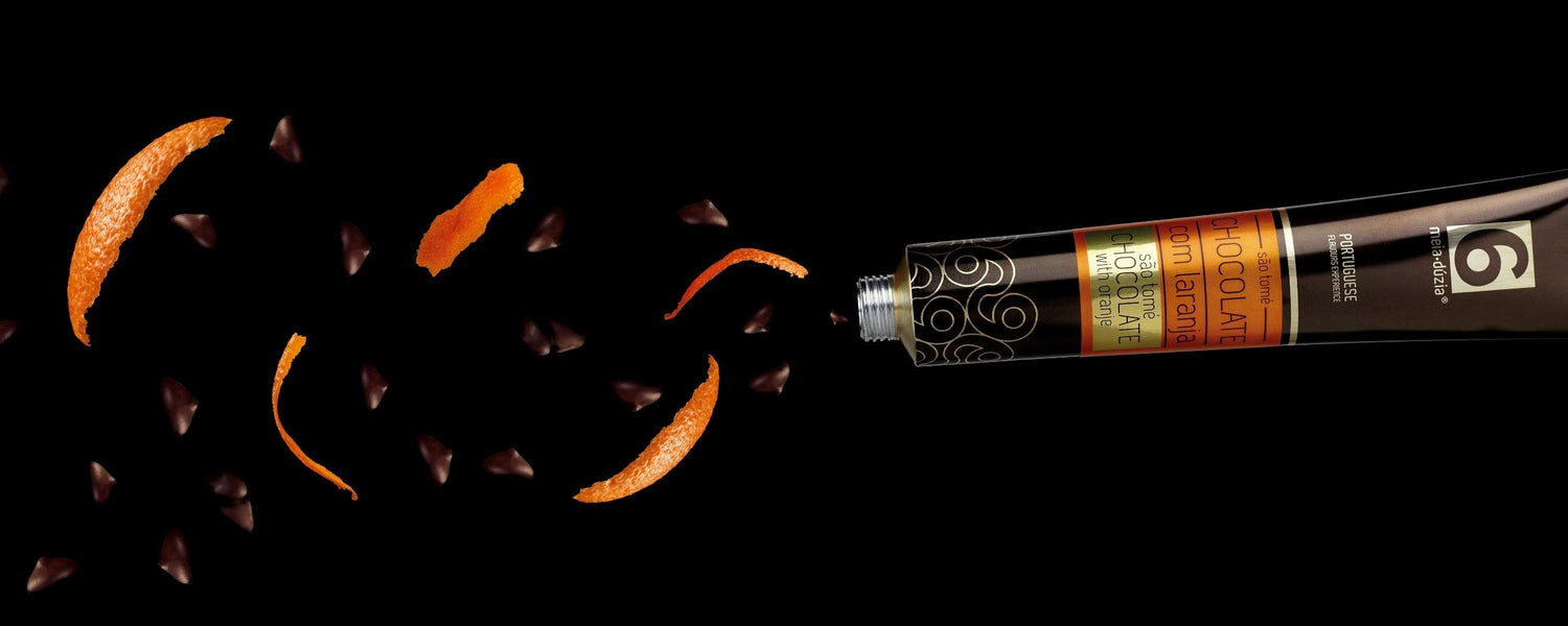 Experiências de sabores meia.dúzia com creme de chocolate com laranja em bisnaga