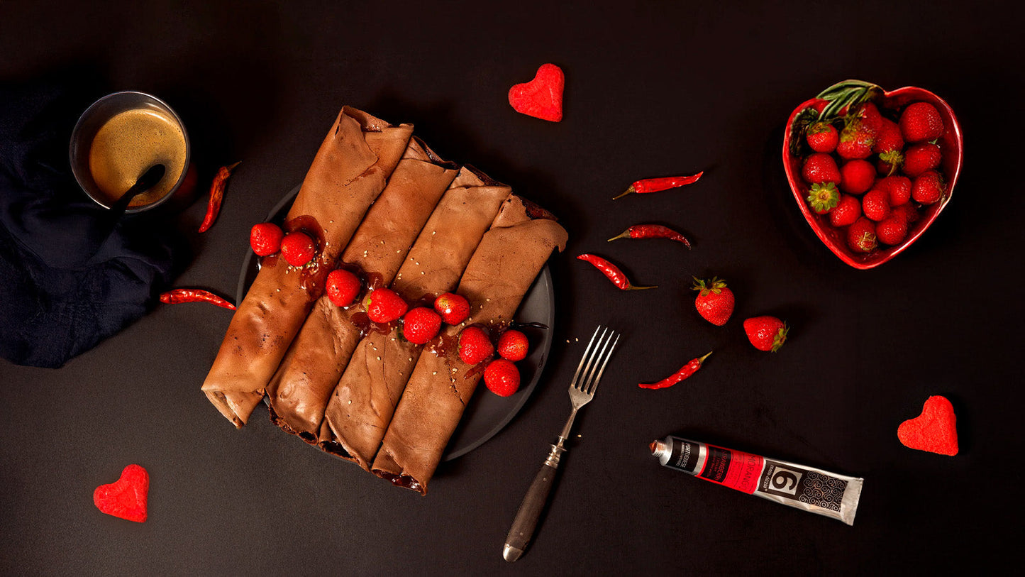 Crepes de Chocolate com Doce de Morango e Malagueta