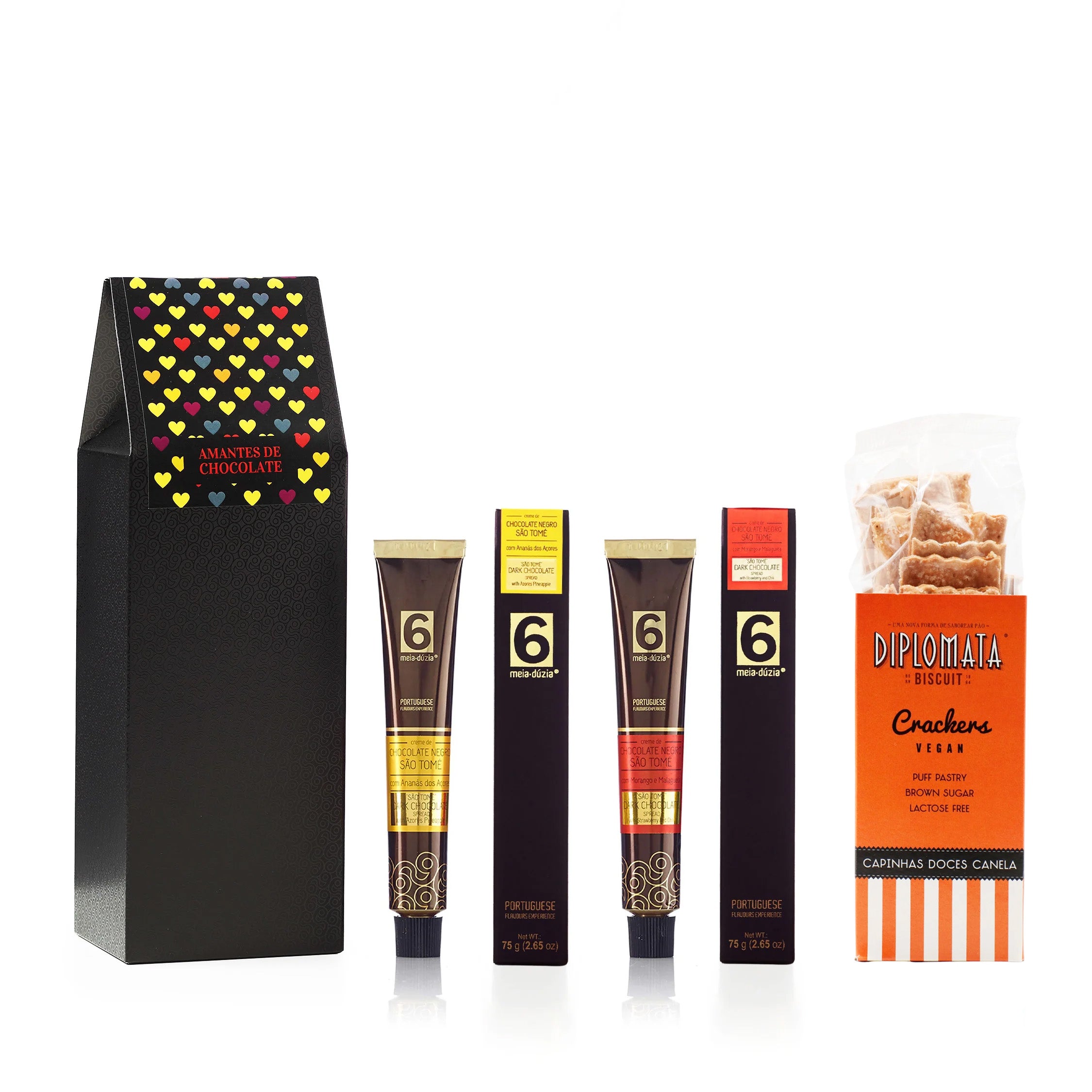 Box Amantes de Chocolate: Chocolates Negros + Crackers - Prenda Romântica Gourmet