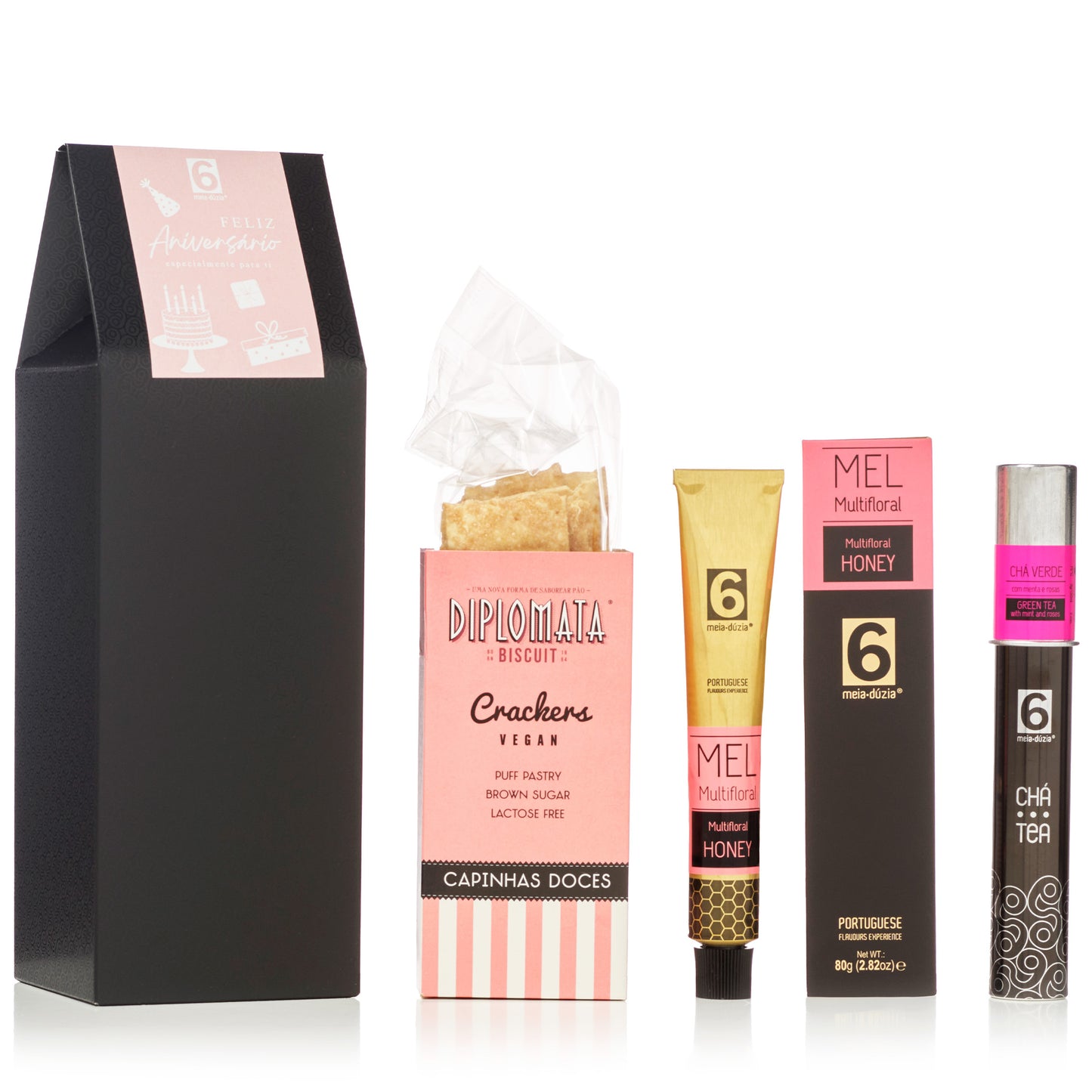 Box Experiência n. 2: Mel + Chá + Crackers | Presente de Aniversário. Sabores de Portugal num presente de aniversário gourmet que todos amam receber. meia.dúzia® Sabores de Portugal, prendas de aniversário gourmet