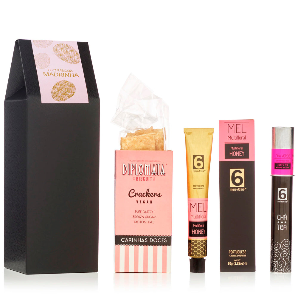 Box Experiência da Páscoa: Mel + Chá + Crackers | Prenda para a Madrinha