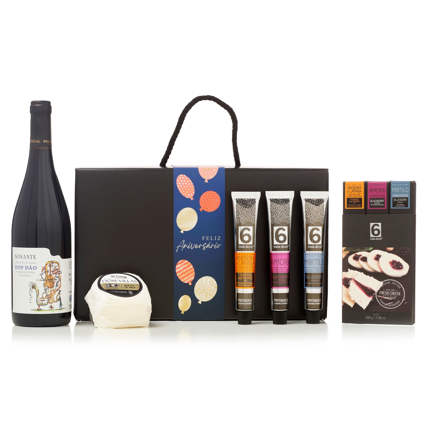 Cabaz Feliz Aniversário | Experiência Gastronómica n. 1 - Sabores de Portugal num presente de aniversário gourmet que todos amam receber. meia.dúzia® Sabores de Portugal, prendas de aniversário gourmet