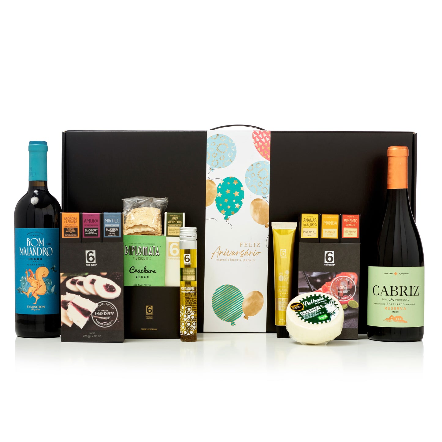 Cabaz Luxury Aniversário | Experiência Gourmet Portuguesa. Sabores de Portugal num presente de aniversário gourmet que todos amam receber. meia.dúzia® Sabores de Portugal, prendas de aniversário gourmet