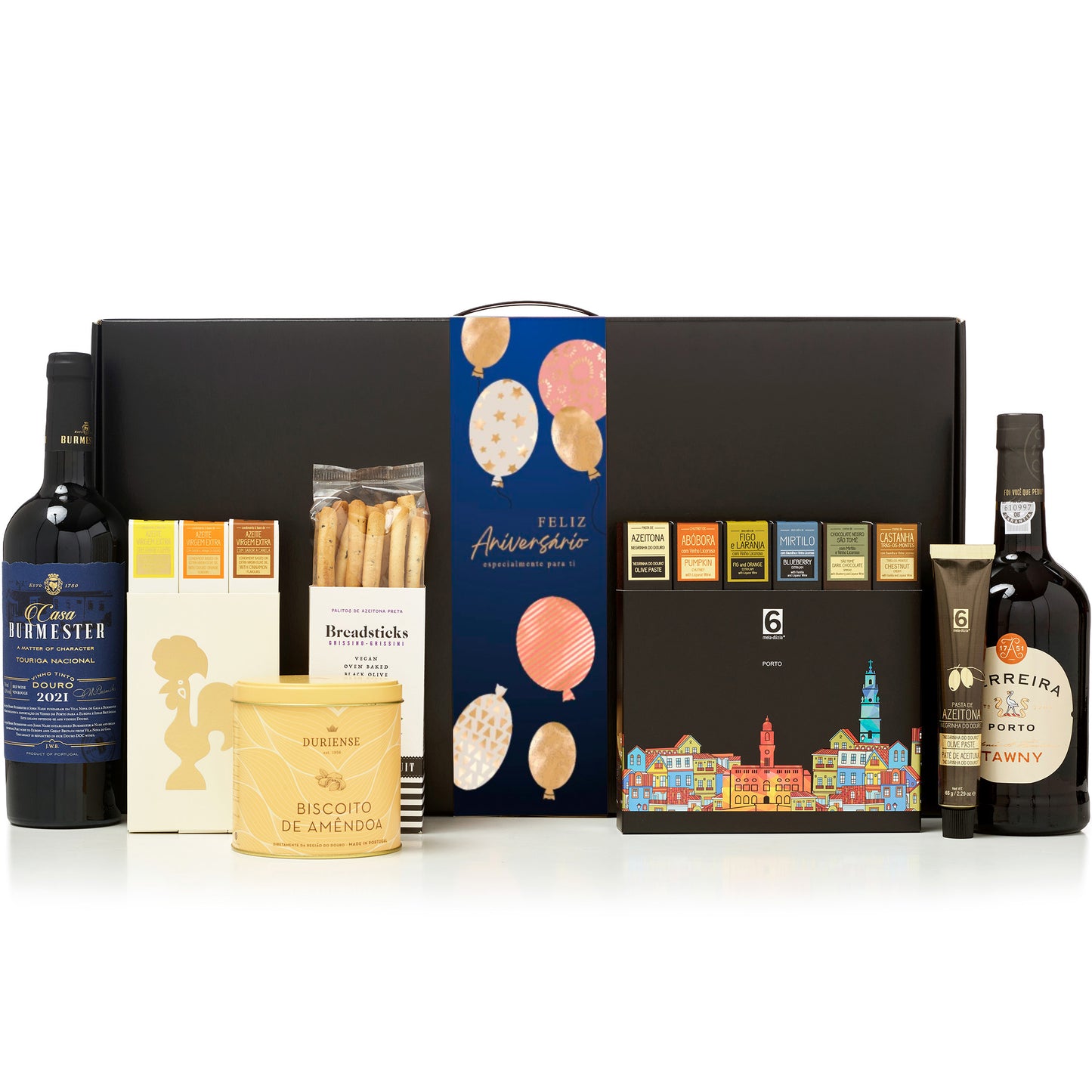 Cabaz Luxury Aniversário | Experiência do Vale do Douro. Sabores de Portugal num presente de aniversário gourmet que todos amam receber. meia.dúzia® Sabores de Portugal, prendas de aniversário gourmet