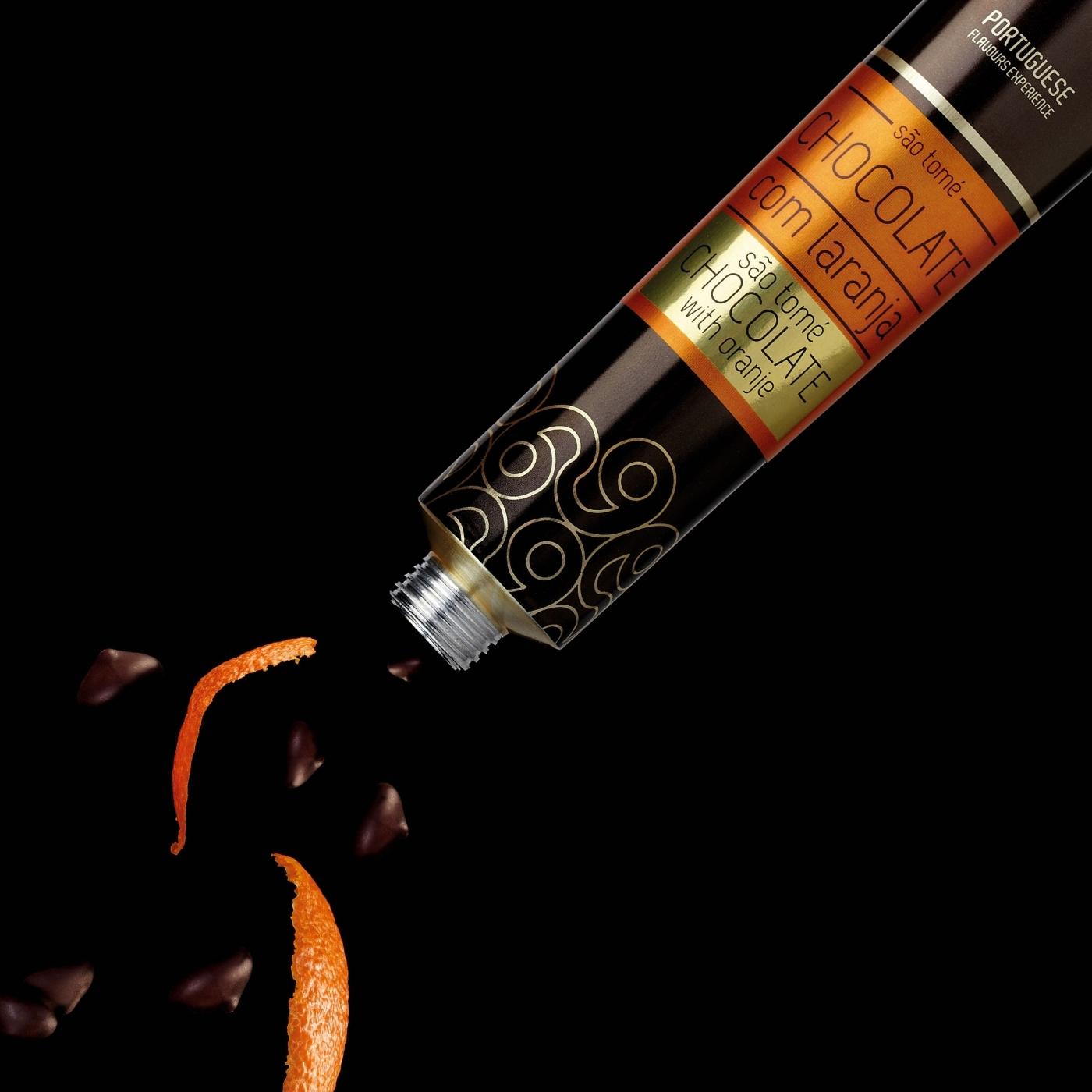 Chocolate negro São Tomé com Laranja do Algarve em bisnaga meia.dúzia