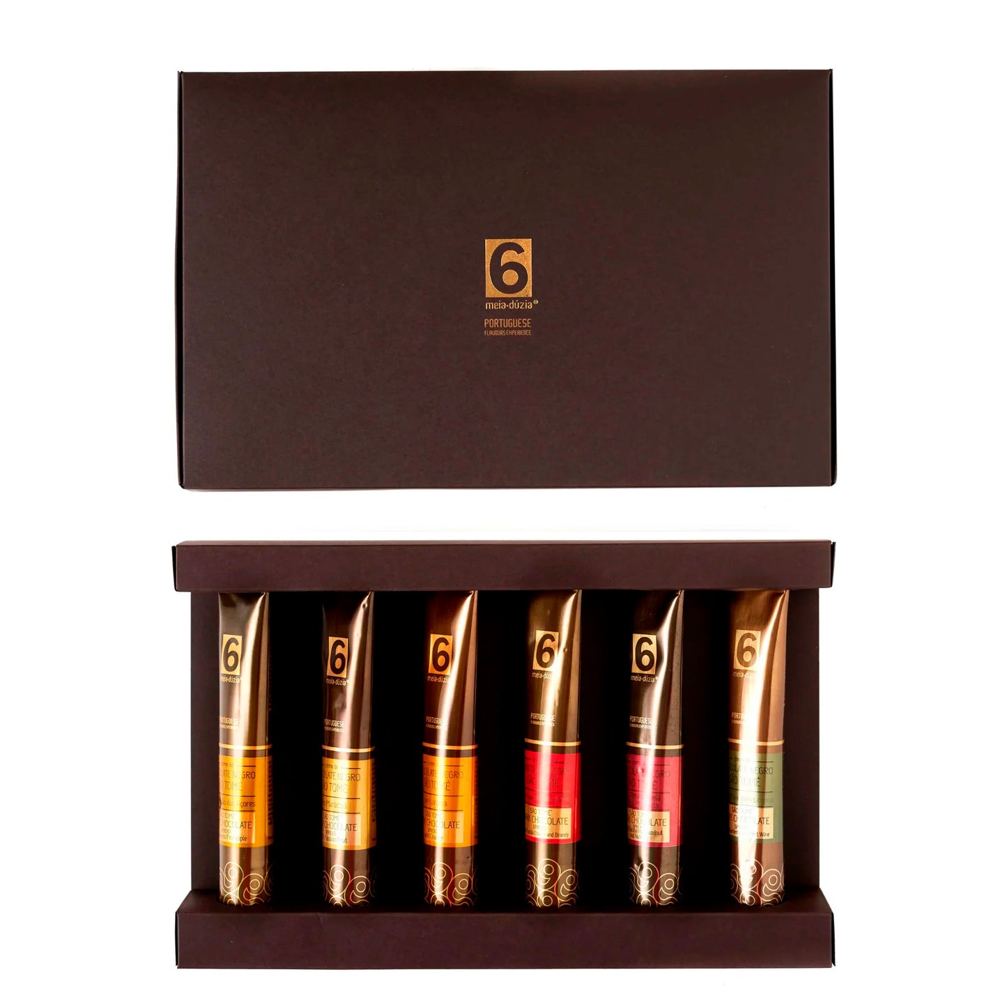 PACK 6 Chocolate Negro | Presente de Aniversário - Amantes de Chocolate. Sabores de Portugal num presente de aniversário gourmet que todos amam receber. meia.dúzia® Sabores de Portugal, prendas de aniversário gourmet