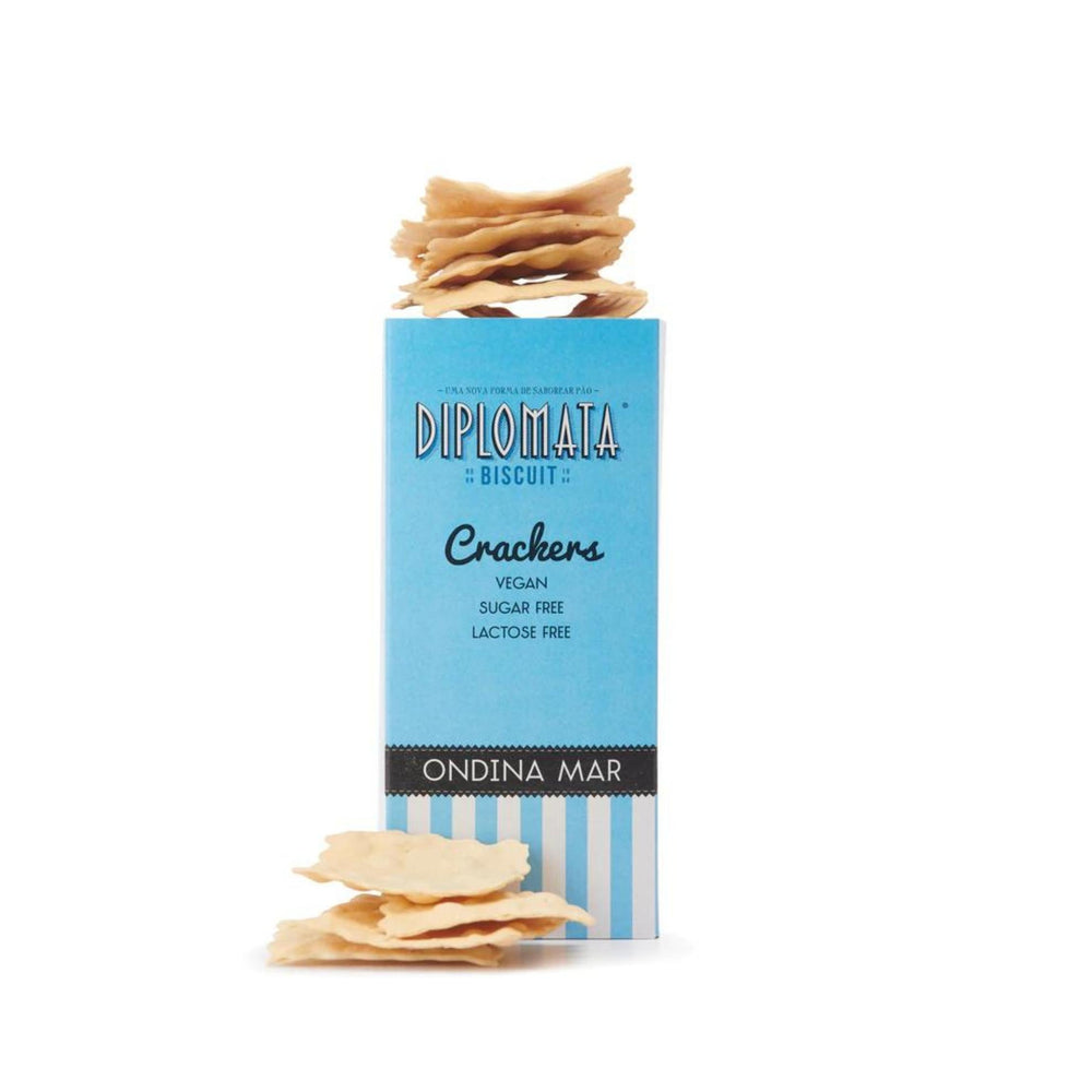 Crackers Ondina Mar - Vegan. A Ondina Mar é uma Cracker muito fina, de água e sal, formada por ondas. Comprove com os seus sentidos está forma de arte no seu paladar.