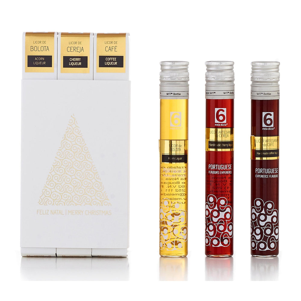 PACK 3 Licores Artesanais - Árvore de Natal, inclui: licor de bolota, licor de cereja, licor de café - licores artesanais portugueses em tubo by meia.dúzia - sabores de Portugal