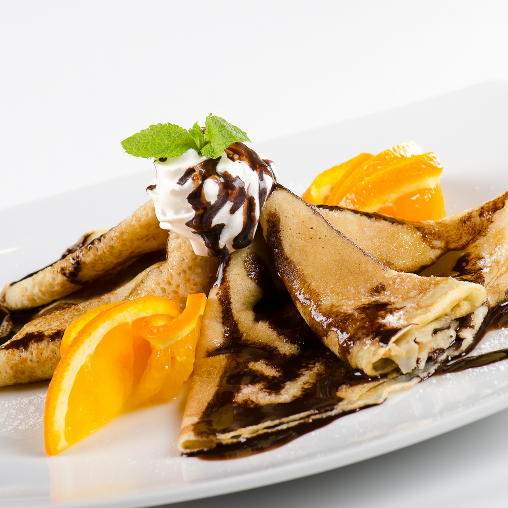 Crepe com cobertura de Creme de Chocolate Negro São Tomé com Laranja meia.dúzia®