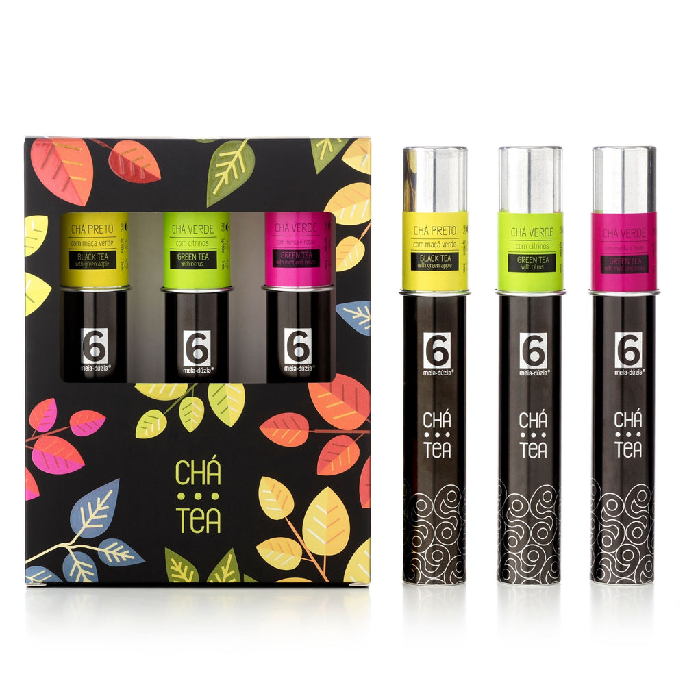 PACK 3 Chás Aromáticos n.3, inclui: chá preto com maçã verde, chá verde com citrinos e chá verde com menta e rosas - sabores portugueses gourmet by meia.dúzia - sabores de Portugal